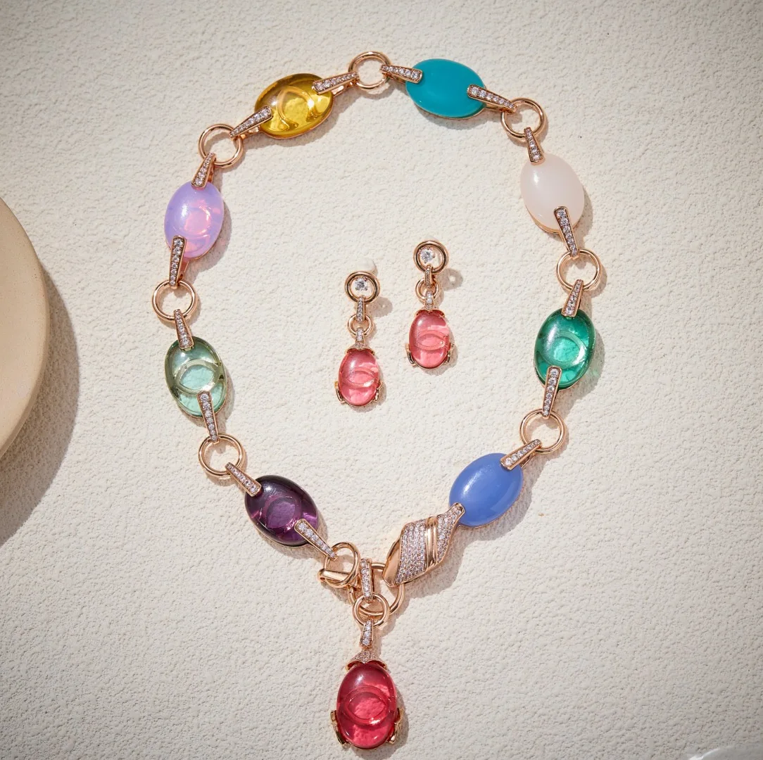 

EYER Luxury AAA Zirconia Colorful Natural Crystal Snake Necklace Drop Earrings Jewelry Set For Women Wedding Party Evening Dress
