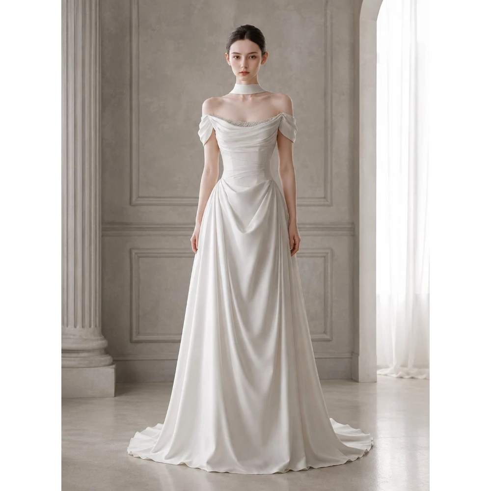 Customized Off Shoulder Mermaid Prom Dresses Formal High Quality A-Line Satin Prom Gowns Engagement Banquet Vestidos De Novias