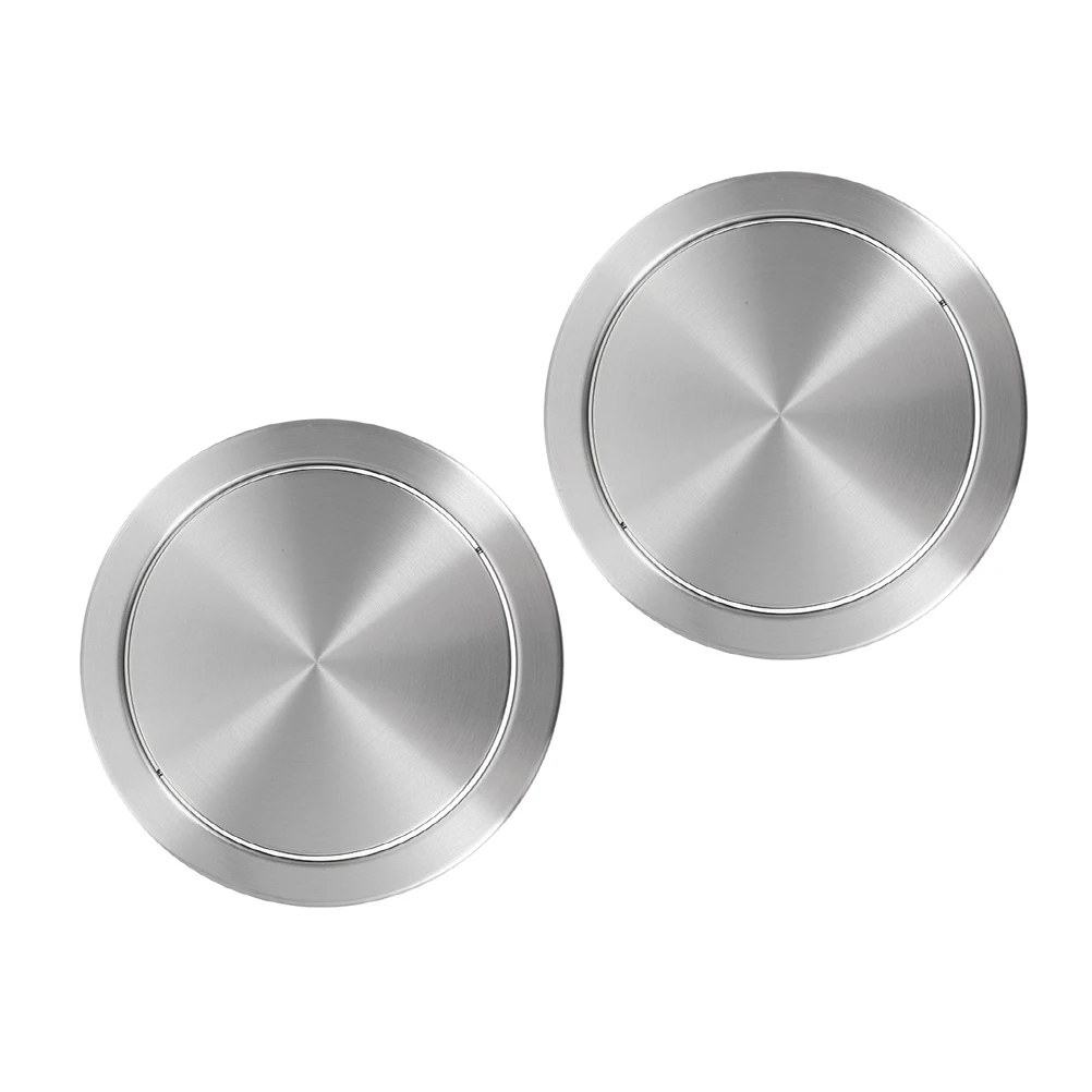 

2pcs Stainless Steel Countertop Trash Can Flip Lid Embedded Recessed Garbage Bin Cover For Kitchen Bathroom Office Commercial