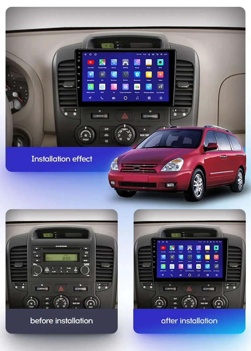 Carplay + auto 4G For Kia Carnival VQ 2006 - 2014 Car Radio Multimedia Video Player Navigation GPS Android 14 No 2din 2 din dvd