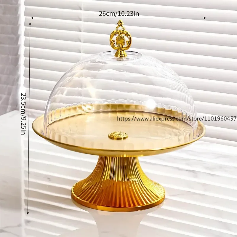 Luxury Stainless Steel Storage Tray High Stand Fruit Dish Dessert Cake Plate with Lid Wedding Party Home Living Decoration Room
