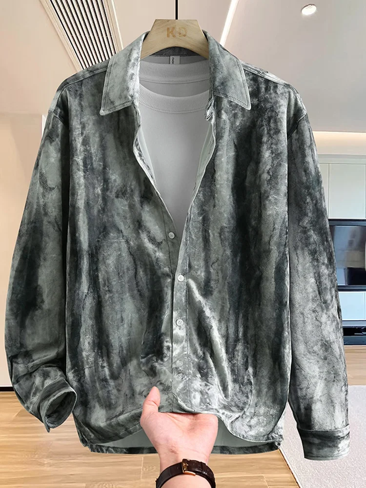 

Men's Long Sve irt Drapey Anti-Wrinkle Non-Iron Spring Autumn High-End Faionable Trendy Polyester Fiber Regular Fit