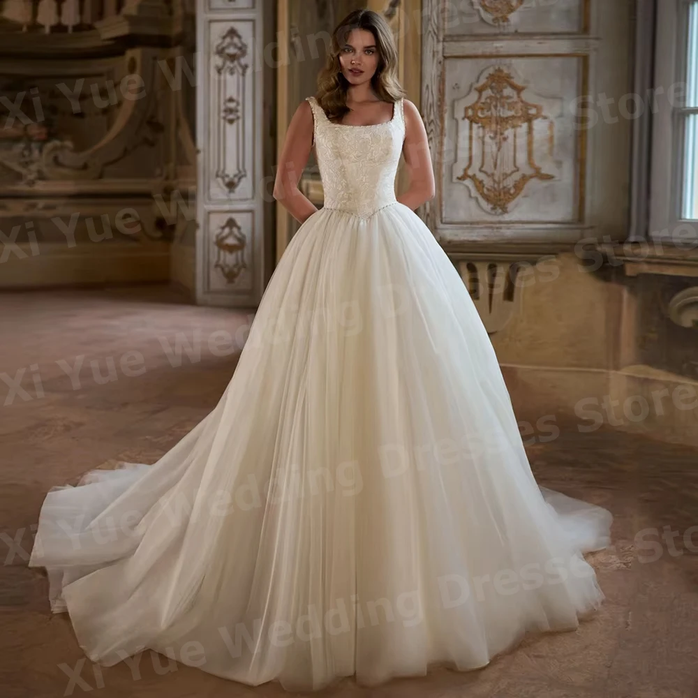 Eleganckie suknie ślubne w kształcie litery A z aplikacjami, suknie ślubne na ramiączkach spaghetti, bez pleców, suknie dla panny młodej szyte na miarę, suknia ślubna.