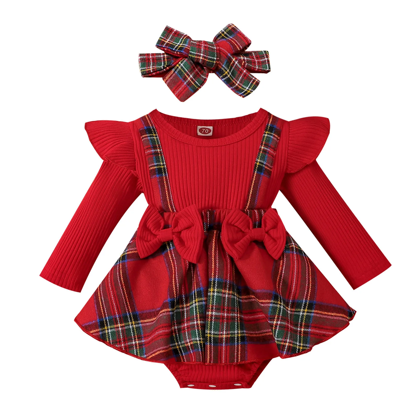 Baby Girls Romper Dress Long Sleeve Red Plaid Bodysuit For Newborns Bowknots Children Infants Onesie Baby Girl Clothes