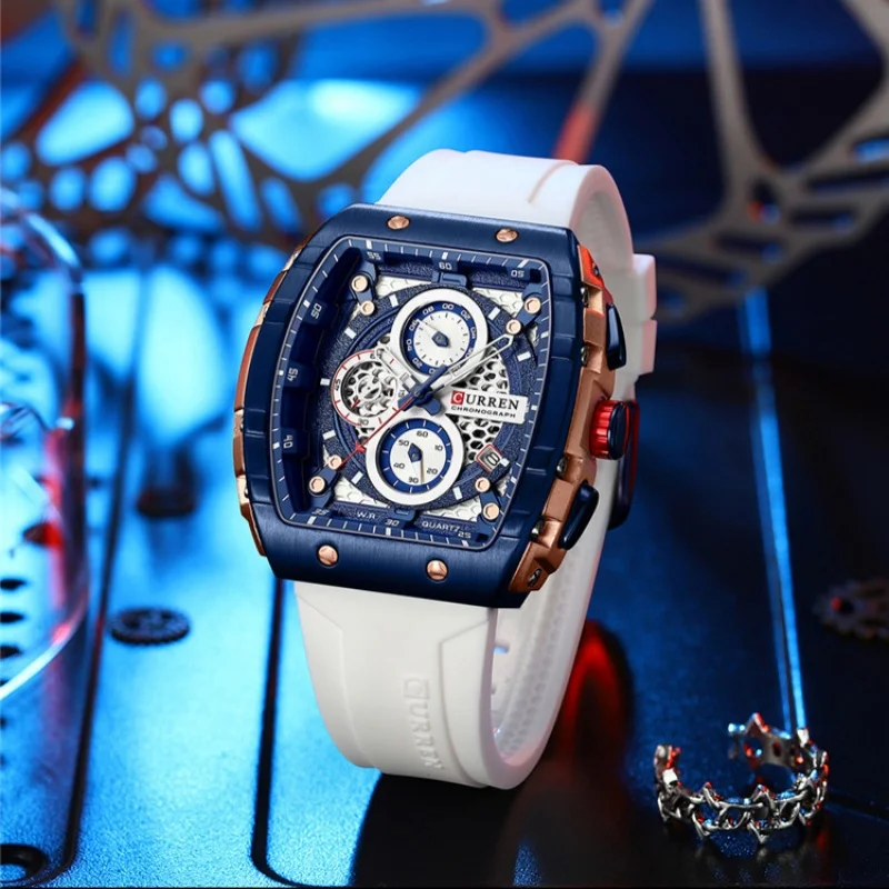 CURREN 8442 Fashion Quartz Watches for Man Creative Skeleton Dial Chronograph Calendar Casual Clock Sports Watch reloj hombre