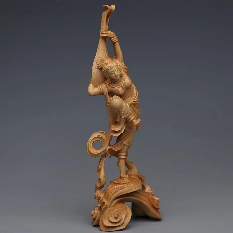 

Cliff cypress wood carving, Dunhuang Feitian, Chinese home decoration, classical four beautiful handicraft ornaments