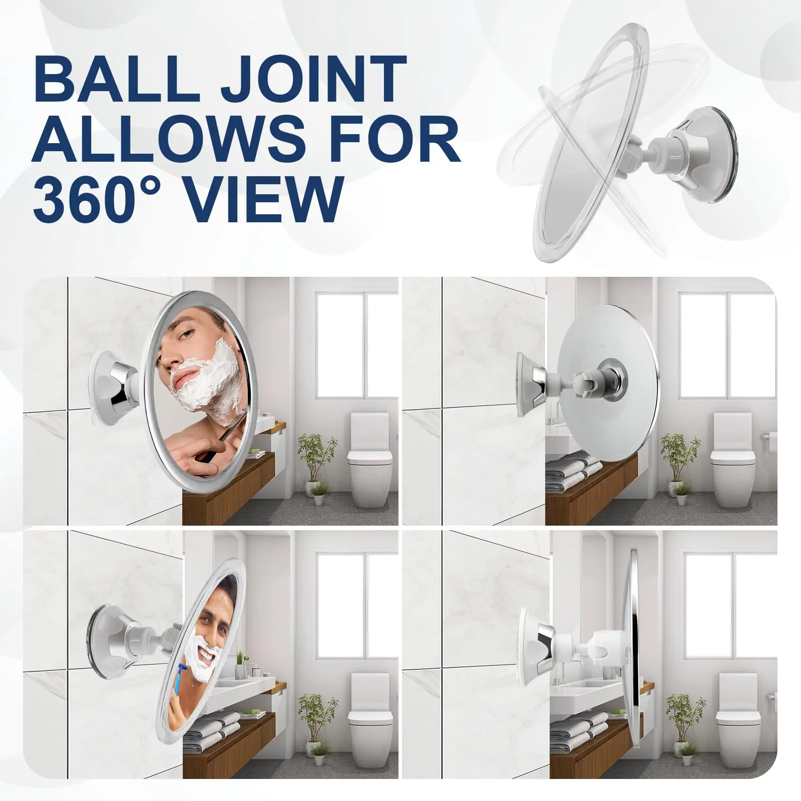 360 ° مرآة دش قابلة للتدوير، مرآة مكياج بدون ضباب مع حامل، كوب شفط، مرآة مضادة للضباب للحلاقة، دش المكياج #5