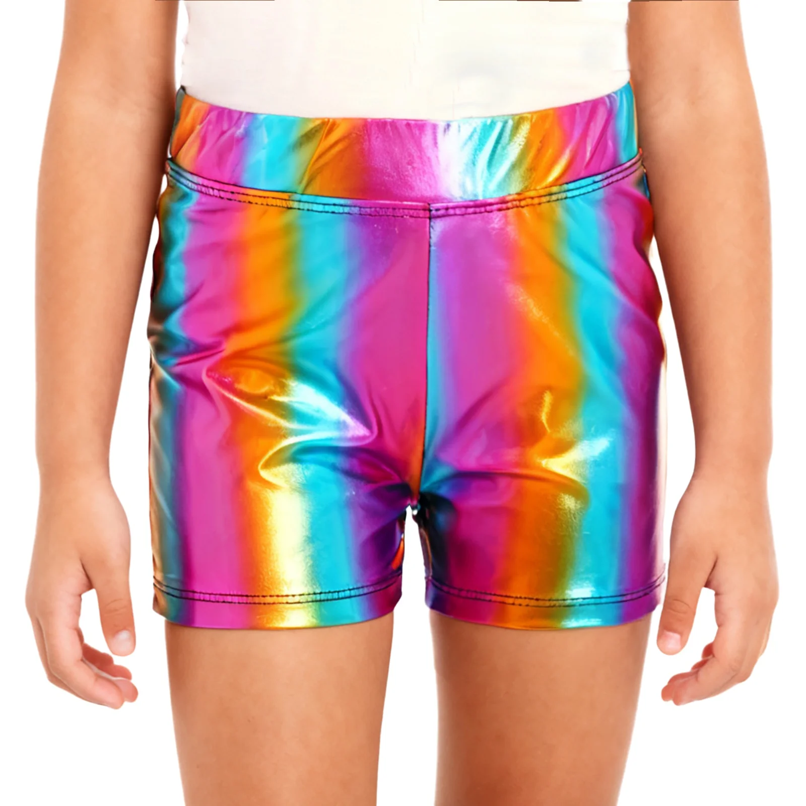 Pantaloncini boxer da bambina per bambini Pantaloni caldi in vita elastica lucida metallizzata per competizioni di spettacoli di danza discoteca jazz di balletto di scena