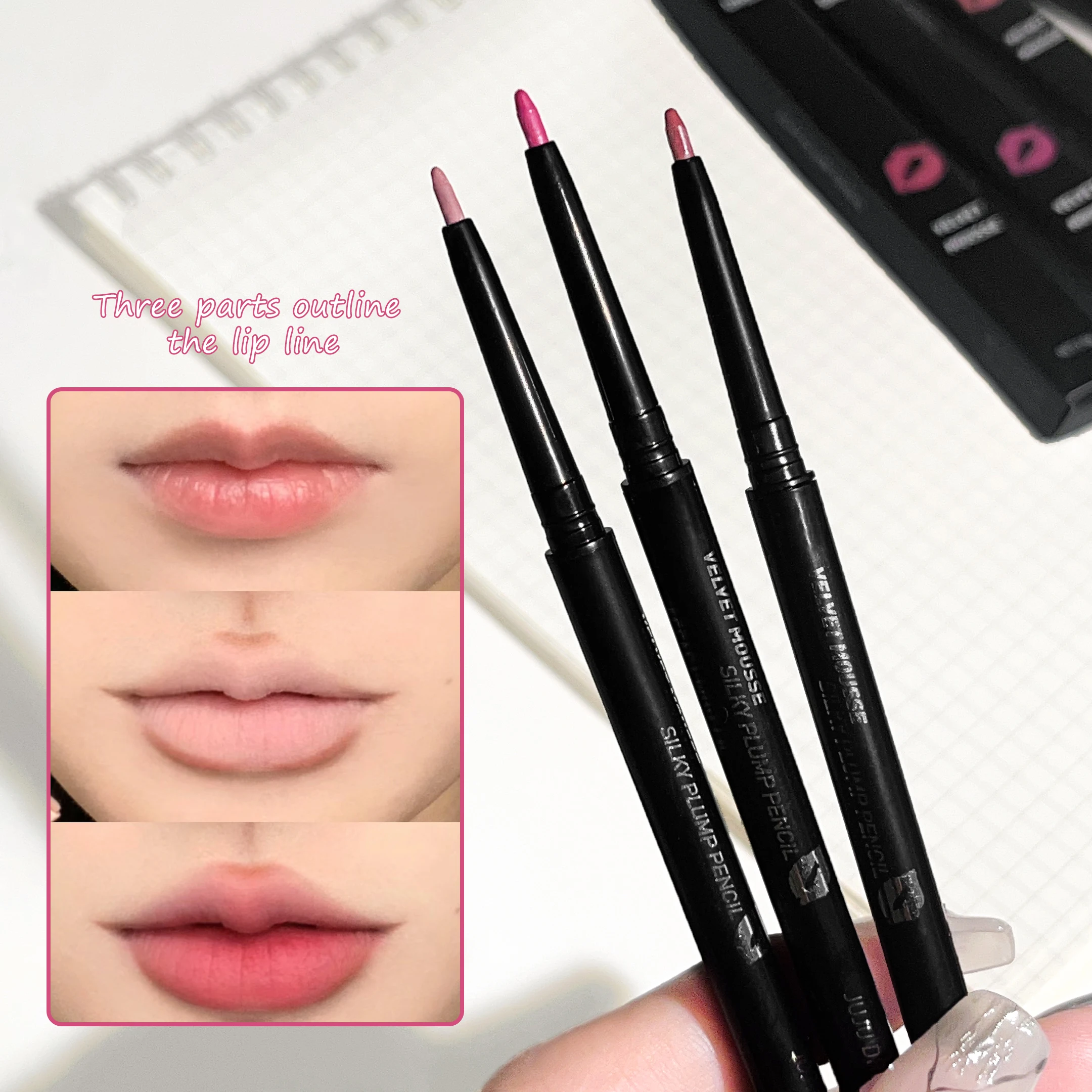 防水マットリップライナーペンシルレッドアウトライン、口紅長持ちノンスティックカップナチュラルリップメイクアップ、5色