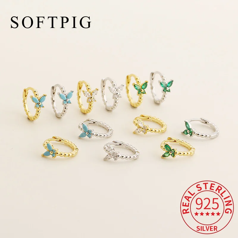 

SOFTPIG Real 925 Sterling Silver Zircon Butterfly Mini Stud Earrings for Women Cute Fine Jewelry 14K Gold Insect Accessories