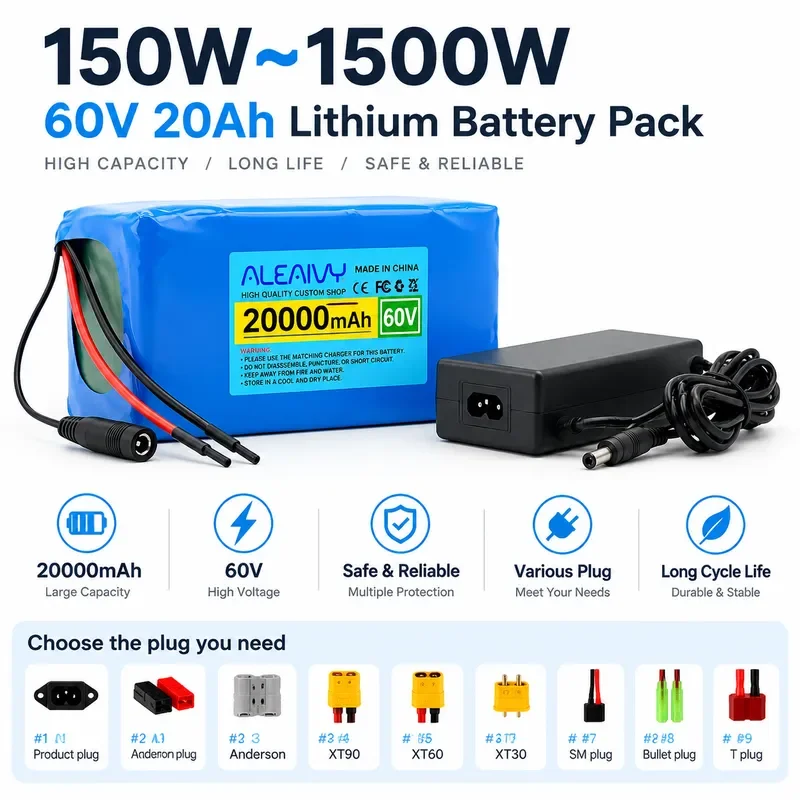 60V 16S2P 20Ah 18650 Li-ion Battery Pack 67.2V Lithium Ion 20000mAh Ebike Electric Bicycle Scooter with 30A BMS for 750W