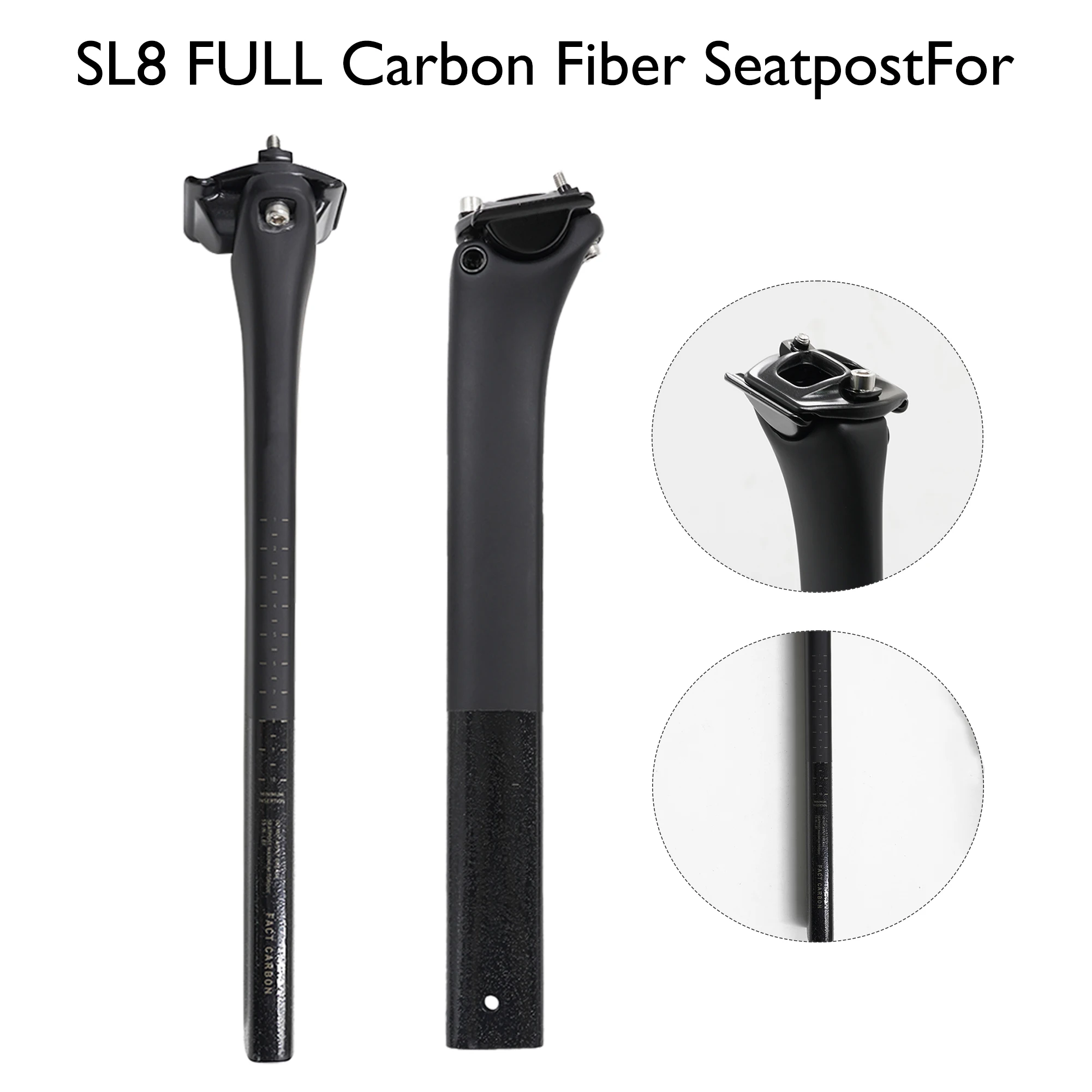 

SL8 seatpost for road bikes, ultralight FACT carbon fiber, light and strong, aerodynamic design, stylish black, 162g, 300mm