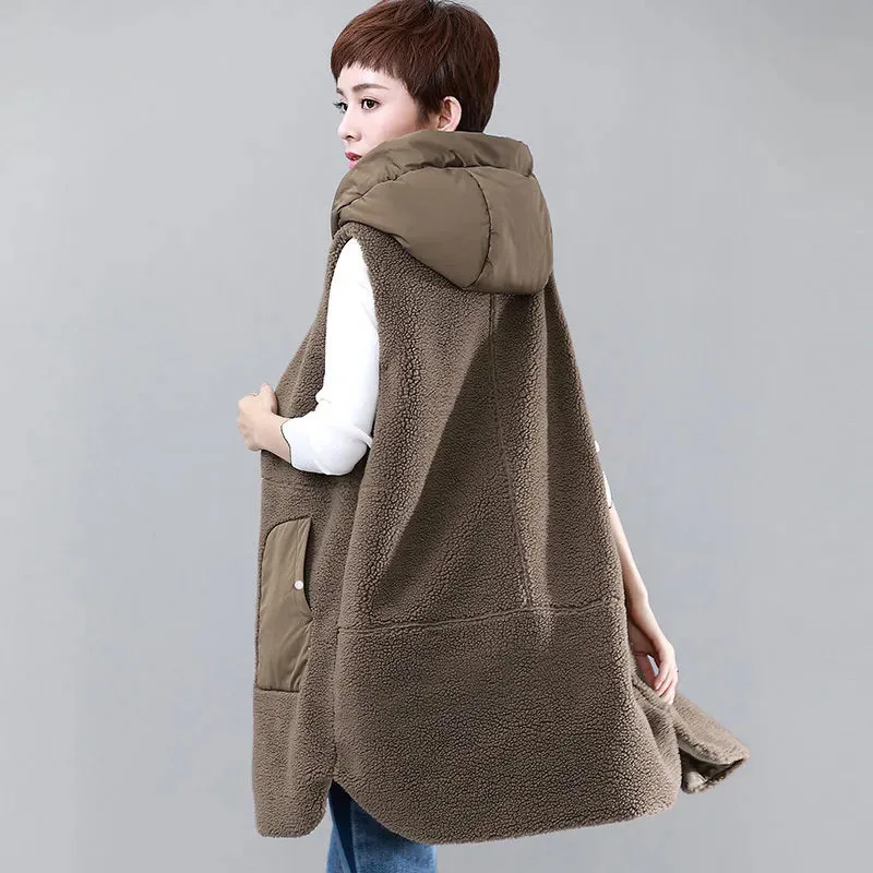 

Add Cotton Padded Vest Coat Women Autumn Winter Hooded Waistcoat 2022 New Fashion Long Loose Cotton Vest Jackets Wool Vests