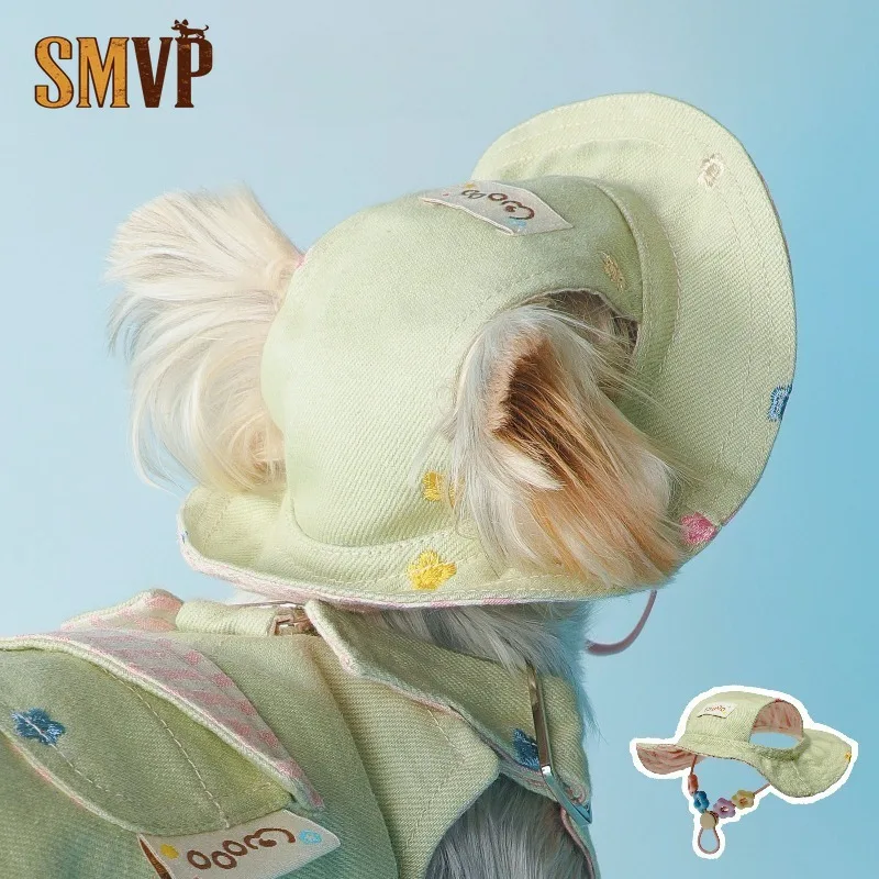 

Original Cotton Soft Macaron Colors Small Floral with Striped Pattern Cute Style Pet Kitten and Dog Sun Hat Pet Outing Products