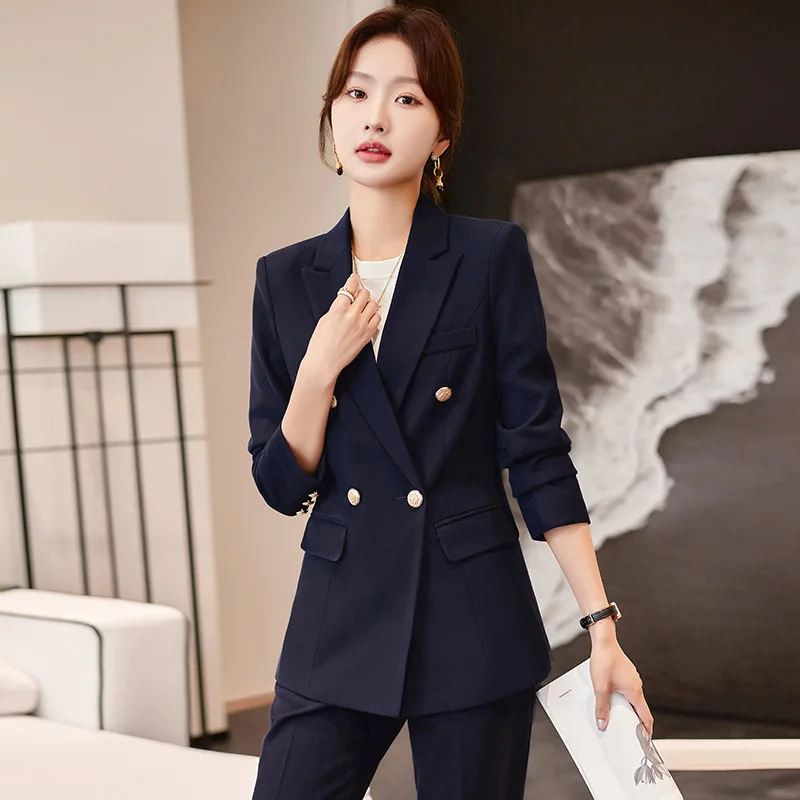 Navy Blue Suit Female Spring and Autumn Temperament College Student Civil Servant Business Clothing High Sense Hotel Work Clothe