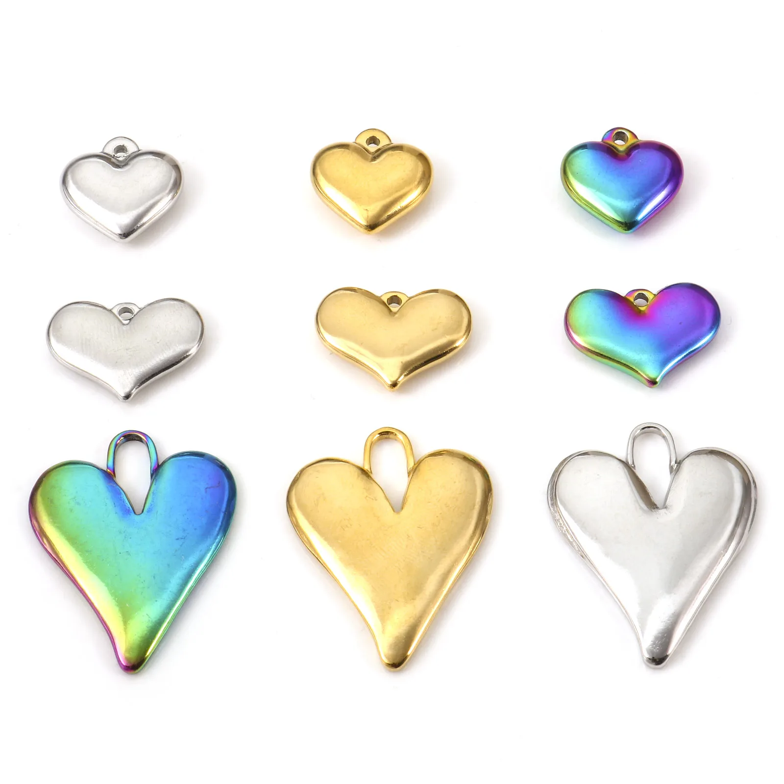 2PCs Sweet Stainless Steel Valentine's Day Pendants Multicolor Heart Charms DIY Necklace Bracelet Women Party Jewelry Findings