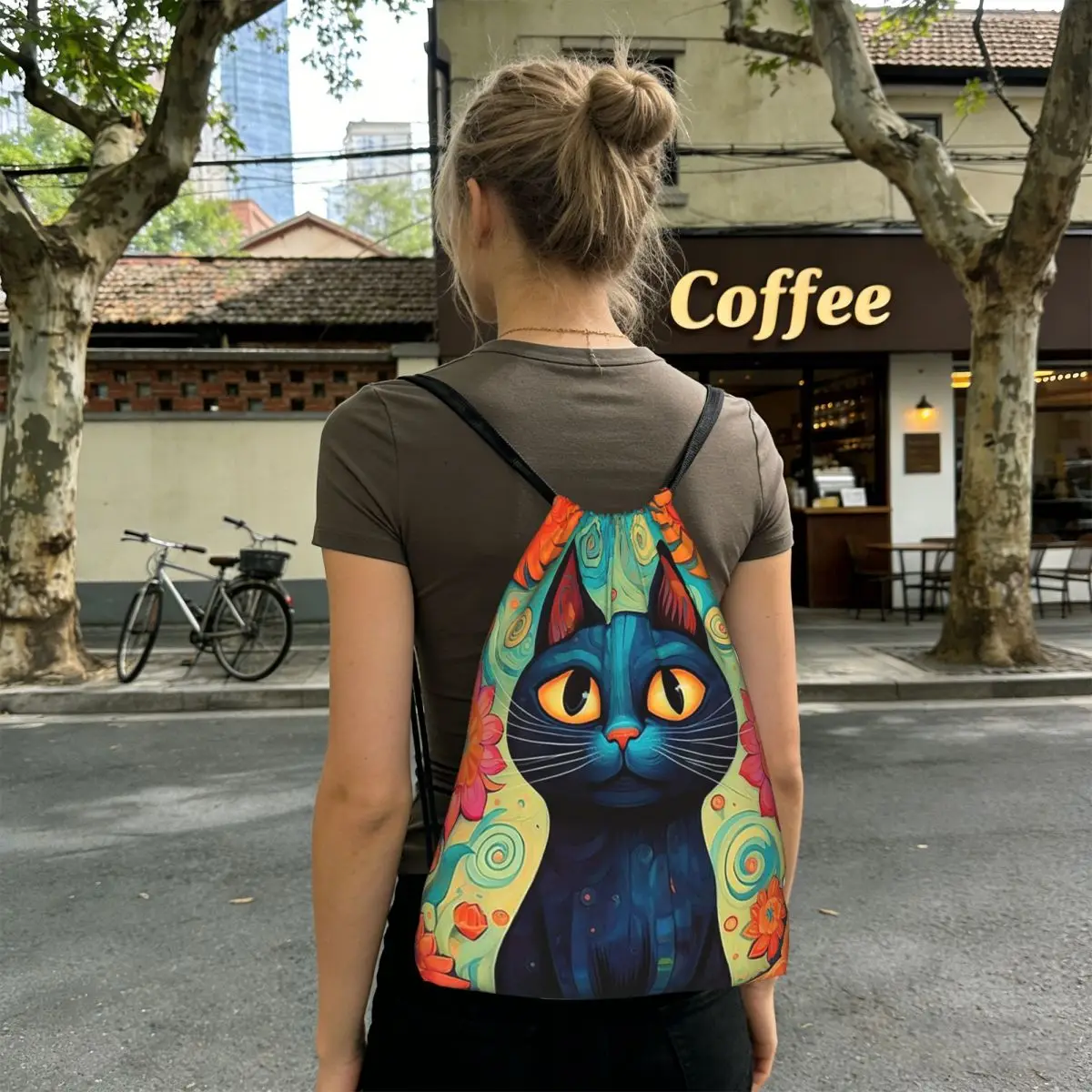 

Abstract Colorful Floral Cat Oil Painting Backpacks Casual Drawstring Bags Sundries Bag Book Bags for Man Woman School
