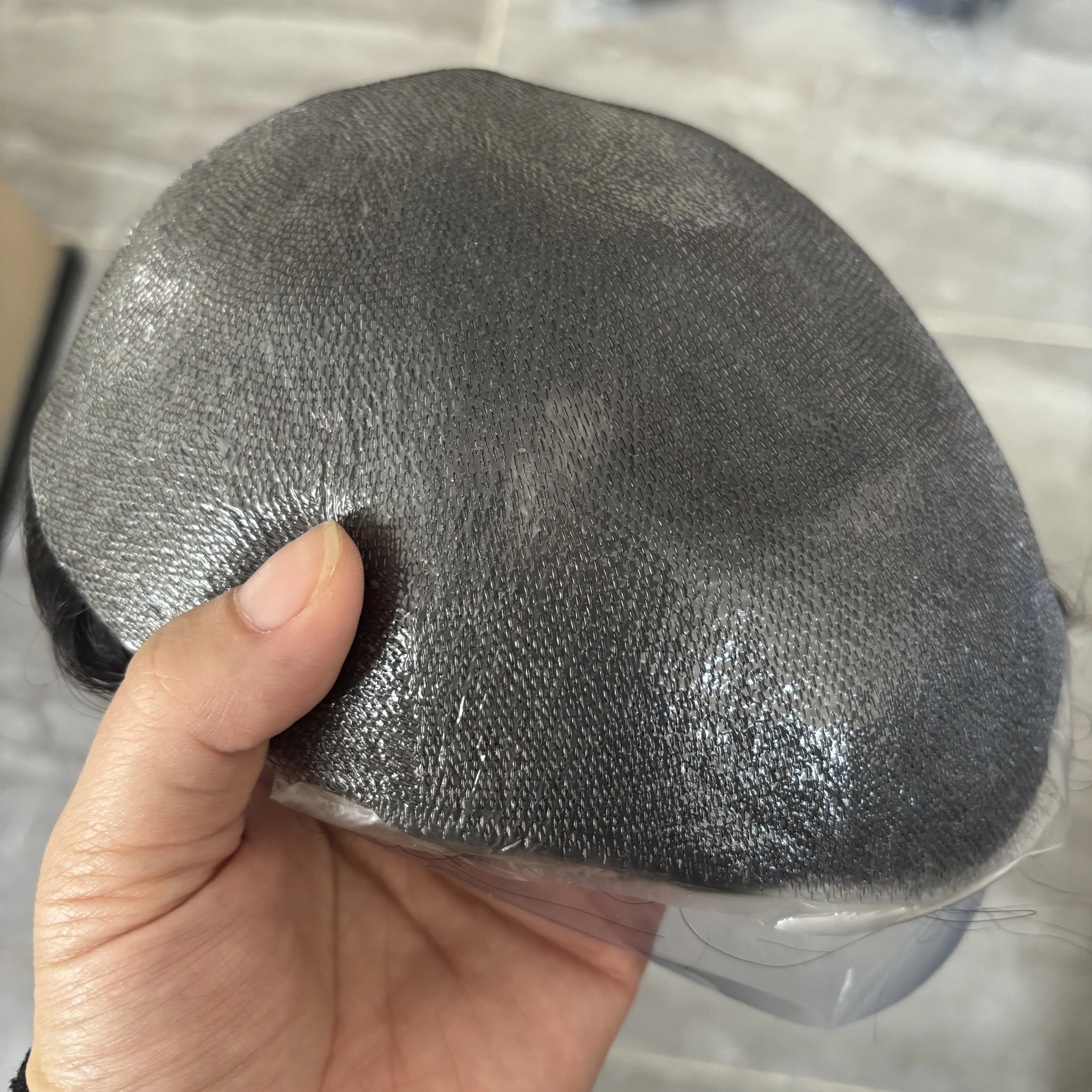 Unsichtbare 80-90 Dichte, super-natürlicher Haaransatz, schwarze Herrenperücken, 100% Echthaar, 0,02 mm ultradünne Hautbasis, Herren-Toupet – Detail 7