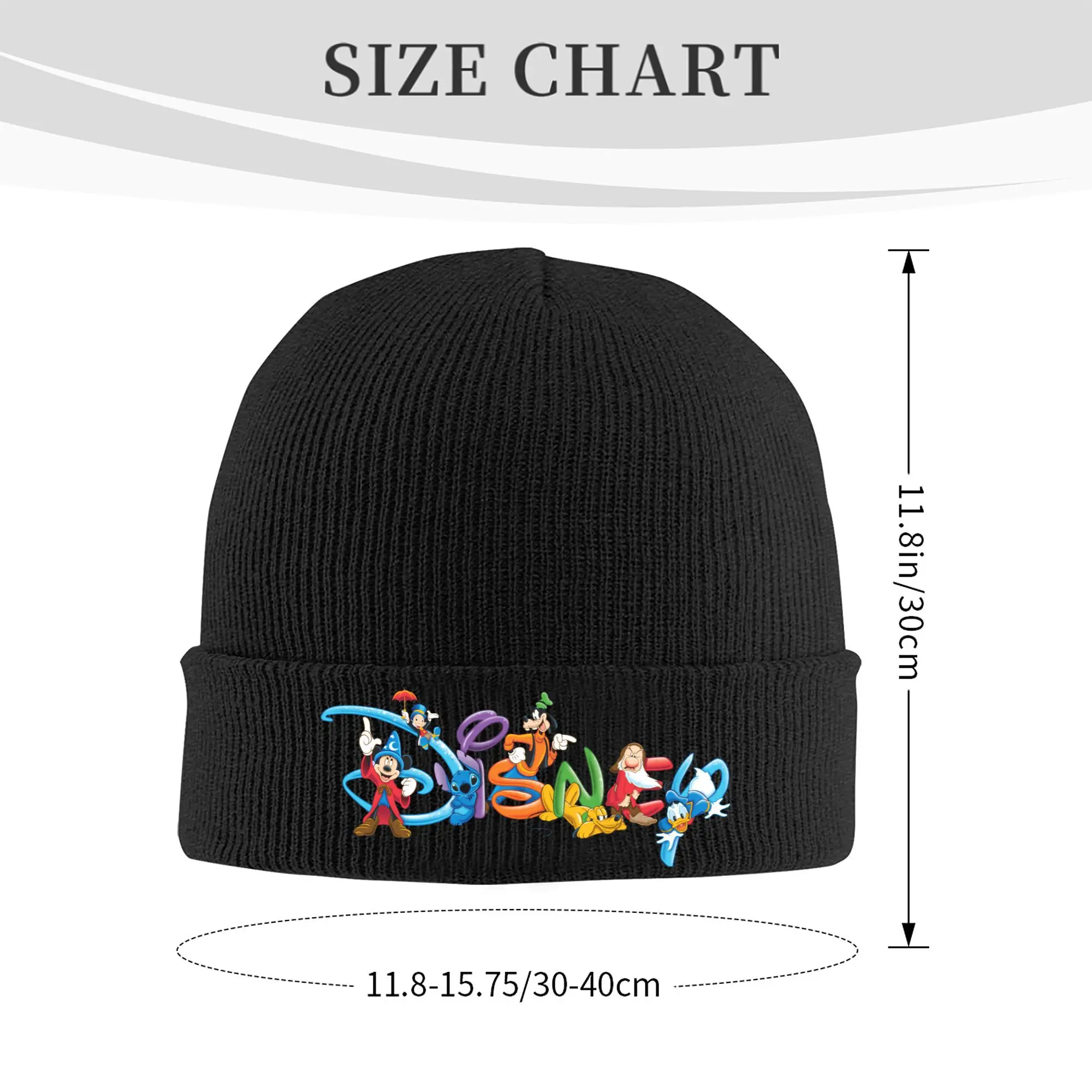 Men Women Knit Cuff Beanie Disney Logo  Mickey and Friends Square Sticker Merch Winter Knitted Caps  Bonnet Hats