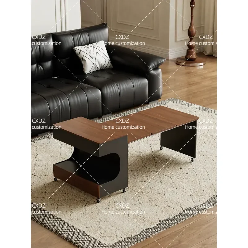 Medieval Style Coffee Table Living Room Light Luxury High End Tea Table With Wheels Removable Retractable Sofa Side Trolley