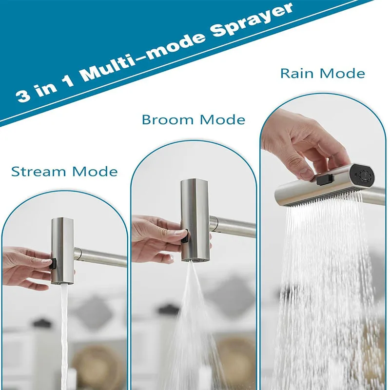 STARON Kitchen Faucets Pull Out Rotation Waterfall Stream Sprayer Head Sink Mixer Brushed Nickel Water Tap