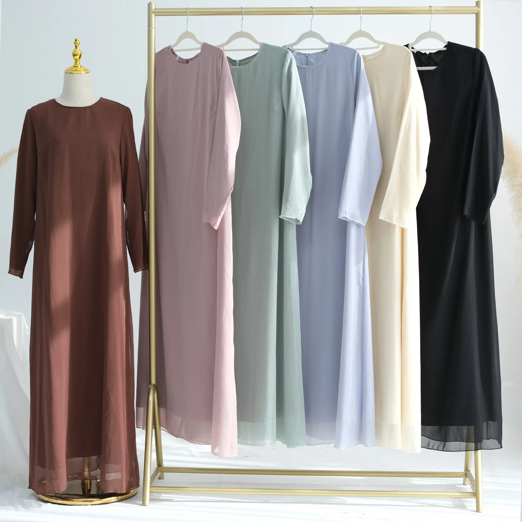 Sweet Hijabi Suit Chiffon Abaya Dress Set-Long Sleeves Lined Dress, Sheer Tiered Open Abaya, Ramadan Eid Party Muslim Women Sets