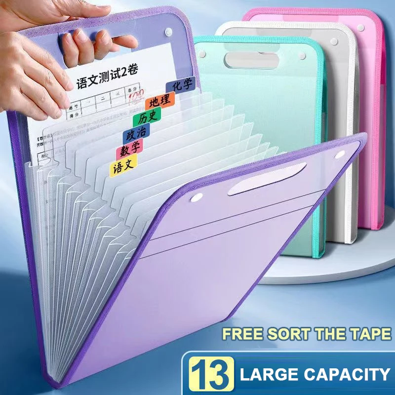 Portable 13 Pocket Folder A4 Letter Size Macaroon Folding File Organizer For Classroom Office And Home Storage Stationery