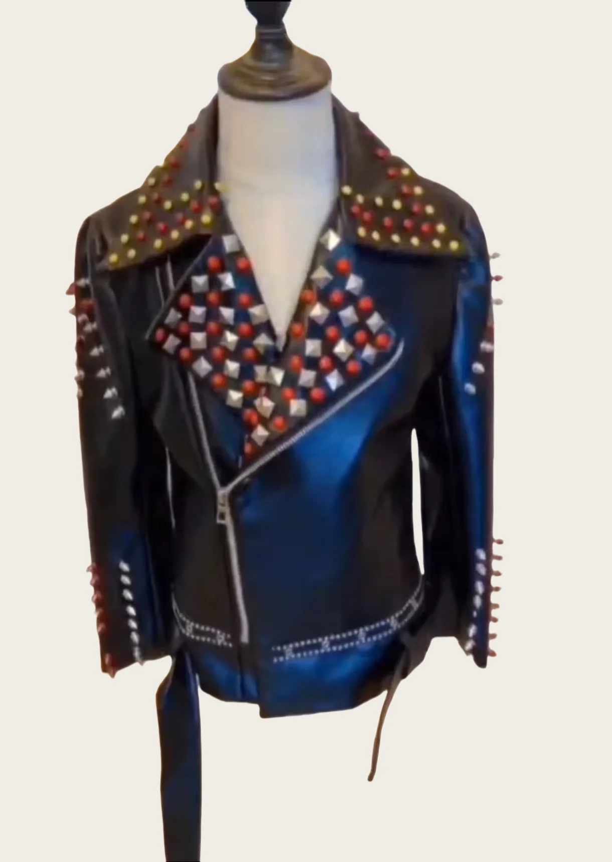 Punk style Rivets Leather Jacket Hip hop Jazz Dance Wear Bar Singer Stage Show Performance Coat