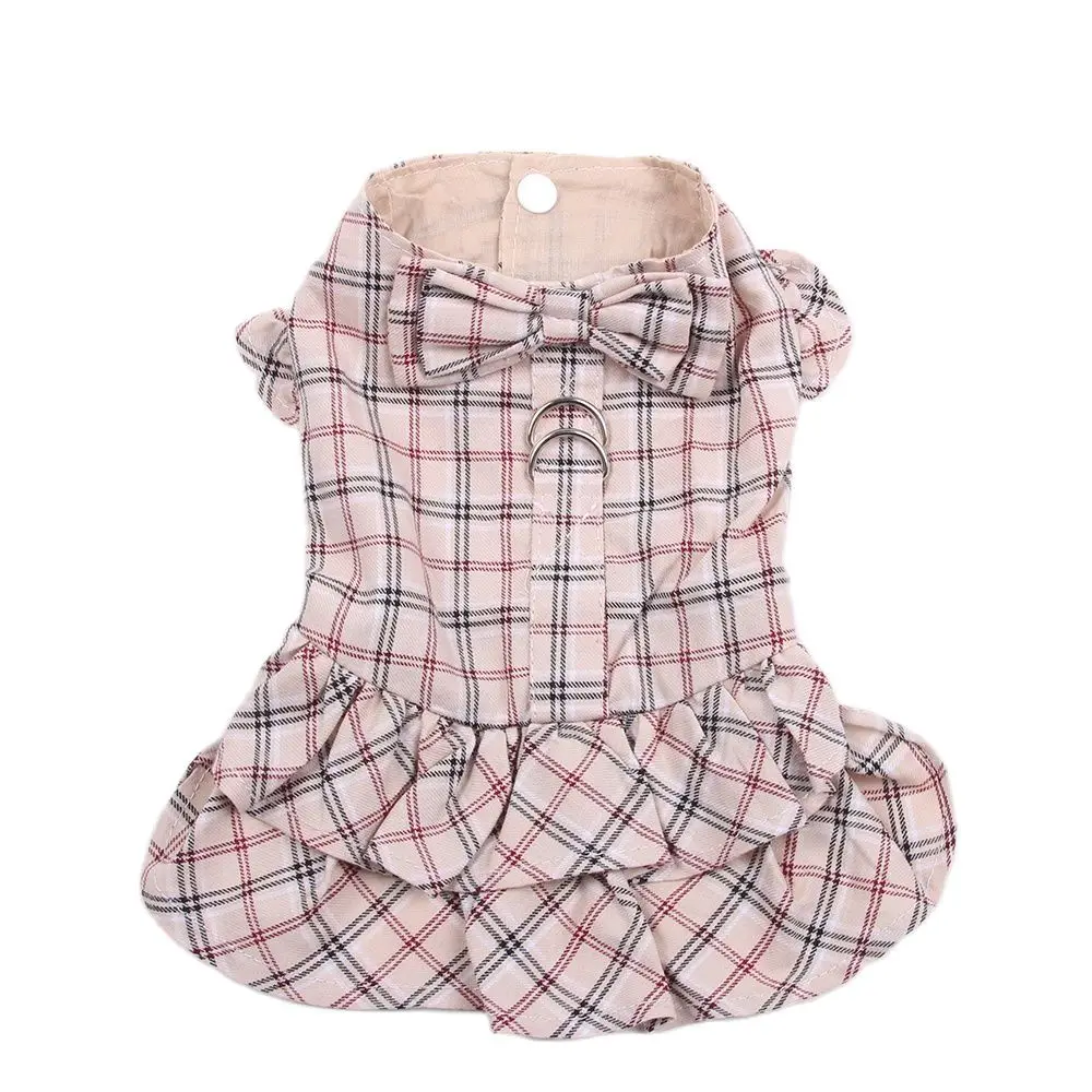 New Dog Cat Dress Shirt Plaid&Bow with Matching Dog Leash Pet Puppy Skirt  Spring/Summer clothes apparel 5 sizes