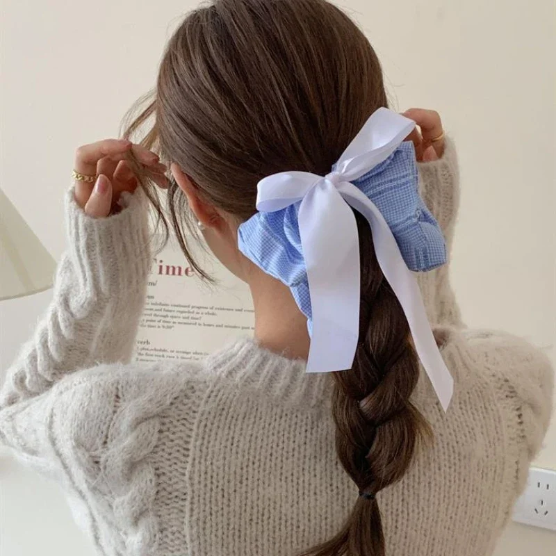 Fashion Design Square Denim Exaggerated Large Scrunchies Hair Accessories 2024 Personality Female Ponytail Hair Band Headwear