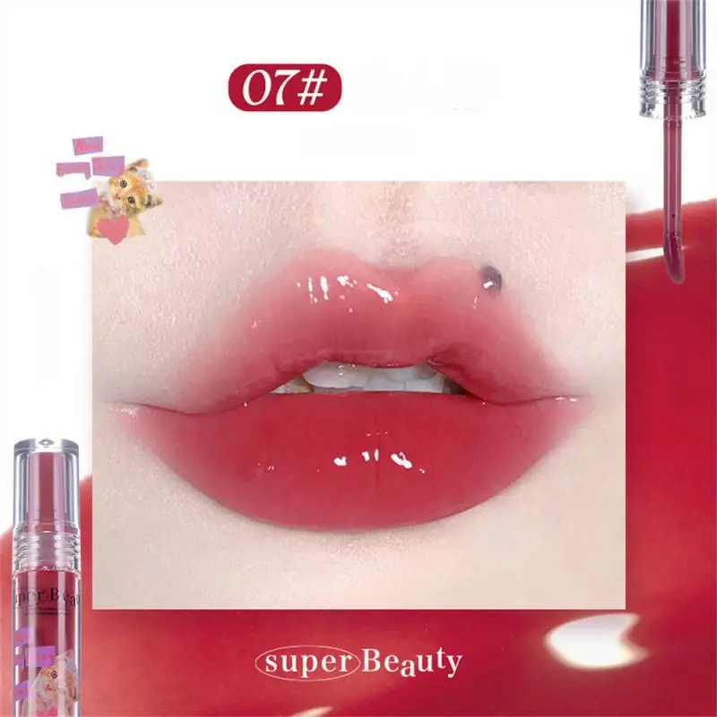 FLORTTE Mirror Water Lip Glaze Lipstick Cute Cat Whitening Lip Plumper Jelly Waterproof Non-stick Lip Gloss Korean Makeup Kit