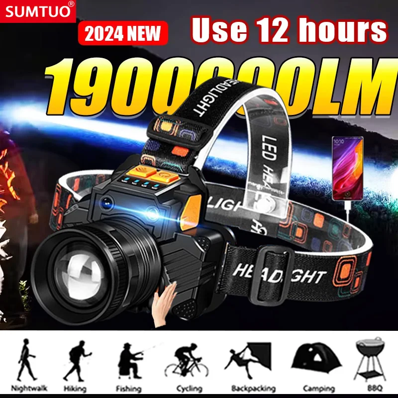 

USB Rechargeable Headlamp High Lumen Bright Head Lamp with LED Headlight 4 Mode IPX4 Waterproof Head Flashlight Head Light