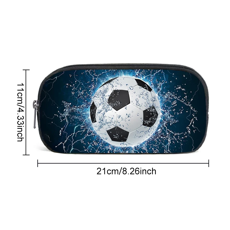 Cool Soccer Crown Graphic Pencil Bags Football Sport Design Stationery Bag Large Capacity Pencil Case for Office School Supplies