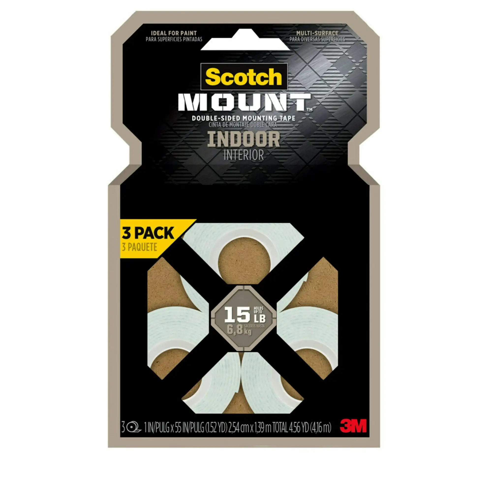 

Scotch-Mount Indoor Double-Sided Mounting Tape, New, 1 in x 55 in, Hold 15 lbs, 3 Rolls