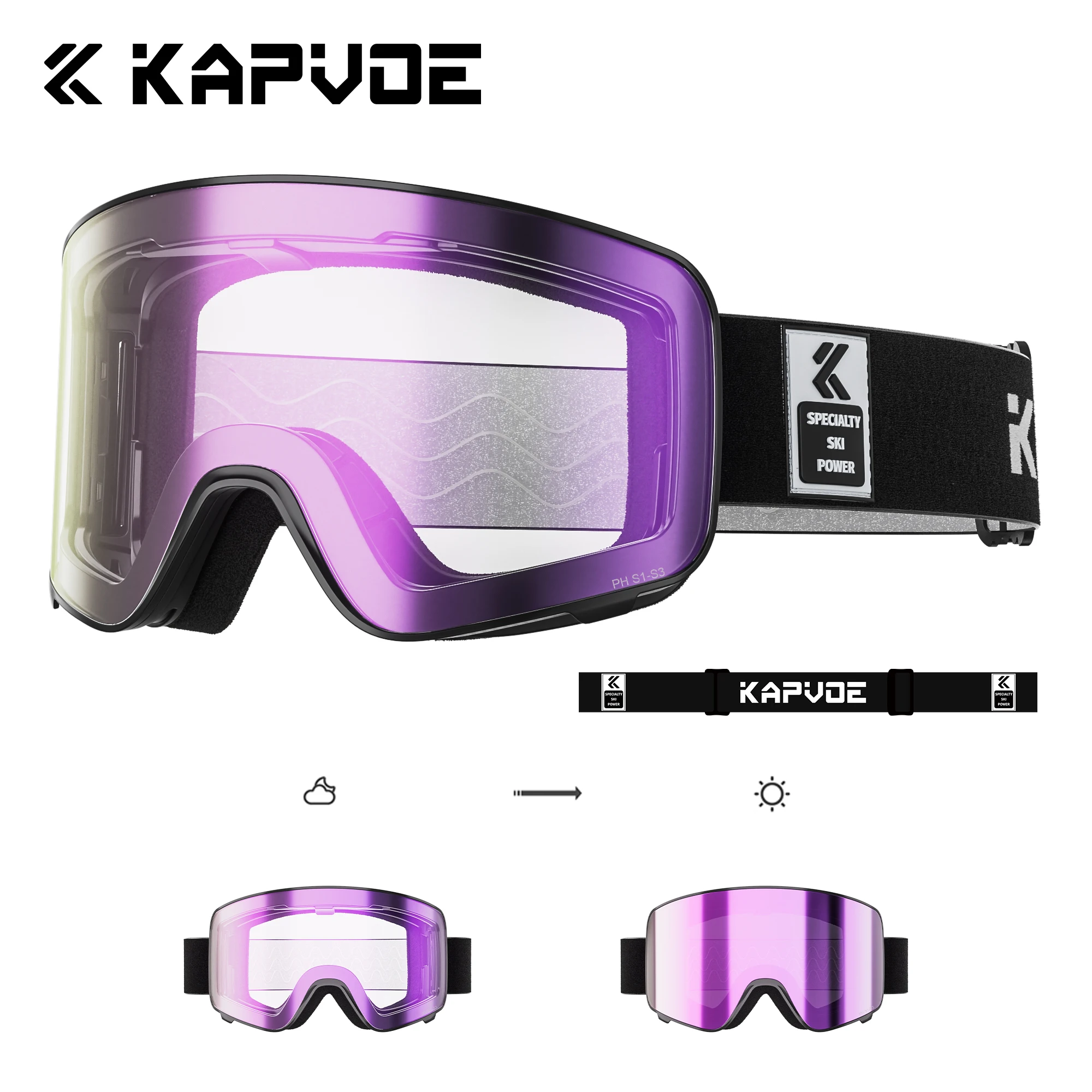 KAPVOE 調光スキーゴーグル 冬用 アウトドア スノーモービル スポーツ