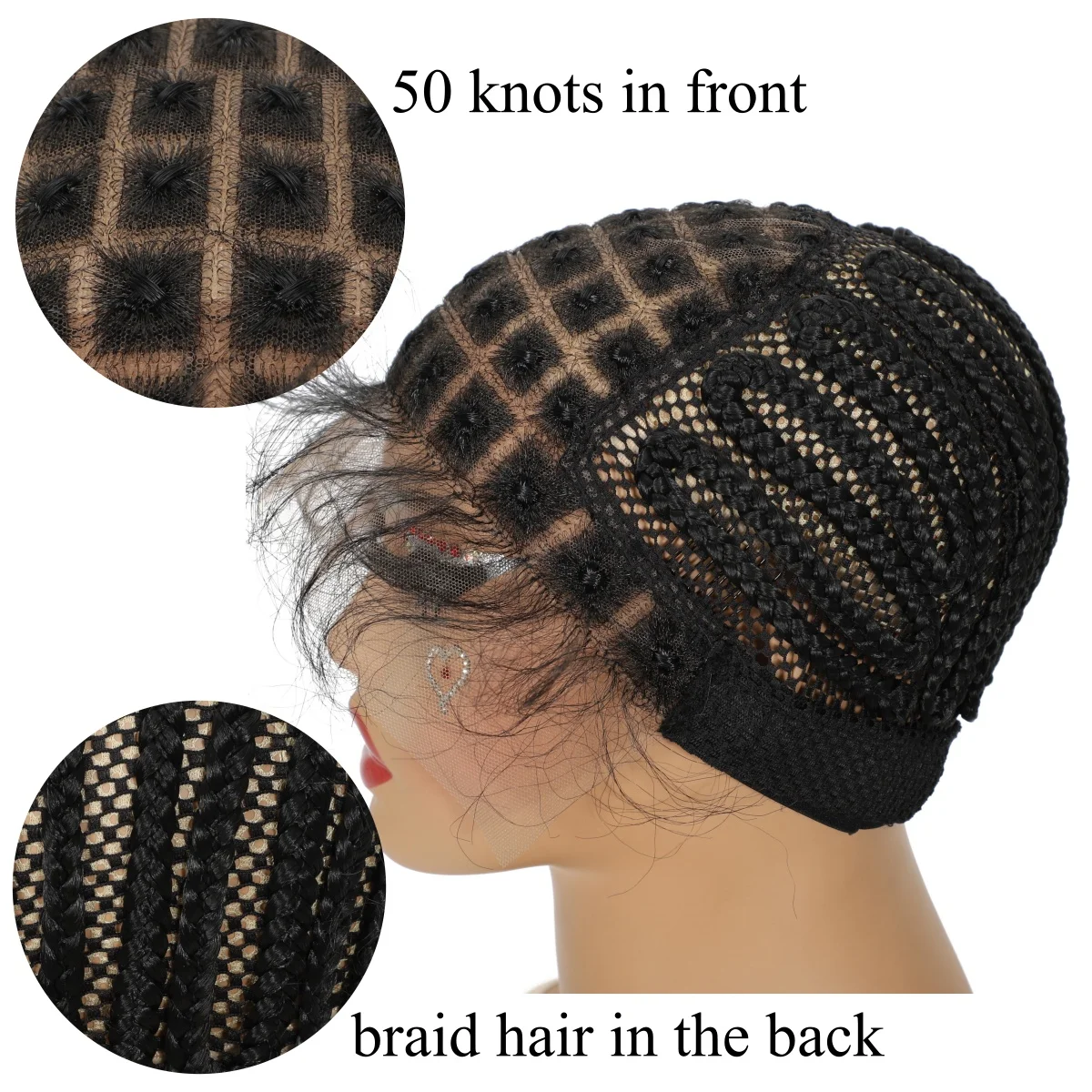 13x5 Lace Cap with Baby Hair in Front Caps for Making Crochet Wigs with Braid Hair in the Back Color Black Size Adjustable