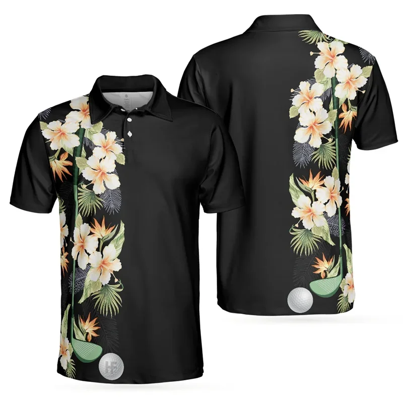 

Hawaii Flower 3D Print Short Sleeve Polo Shirts For Men Clothes Fashion Jesus Bottle Competitions Golf Tshirts Button POLO Shirt