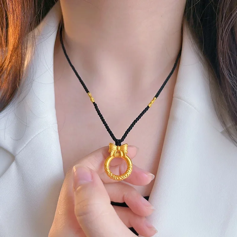 Xiangyun Ruyi Gold Hoop Collier Pendentif, Or Jaune 24K, 9999 group