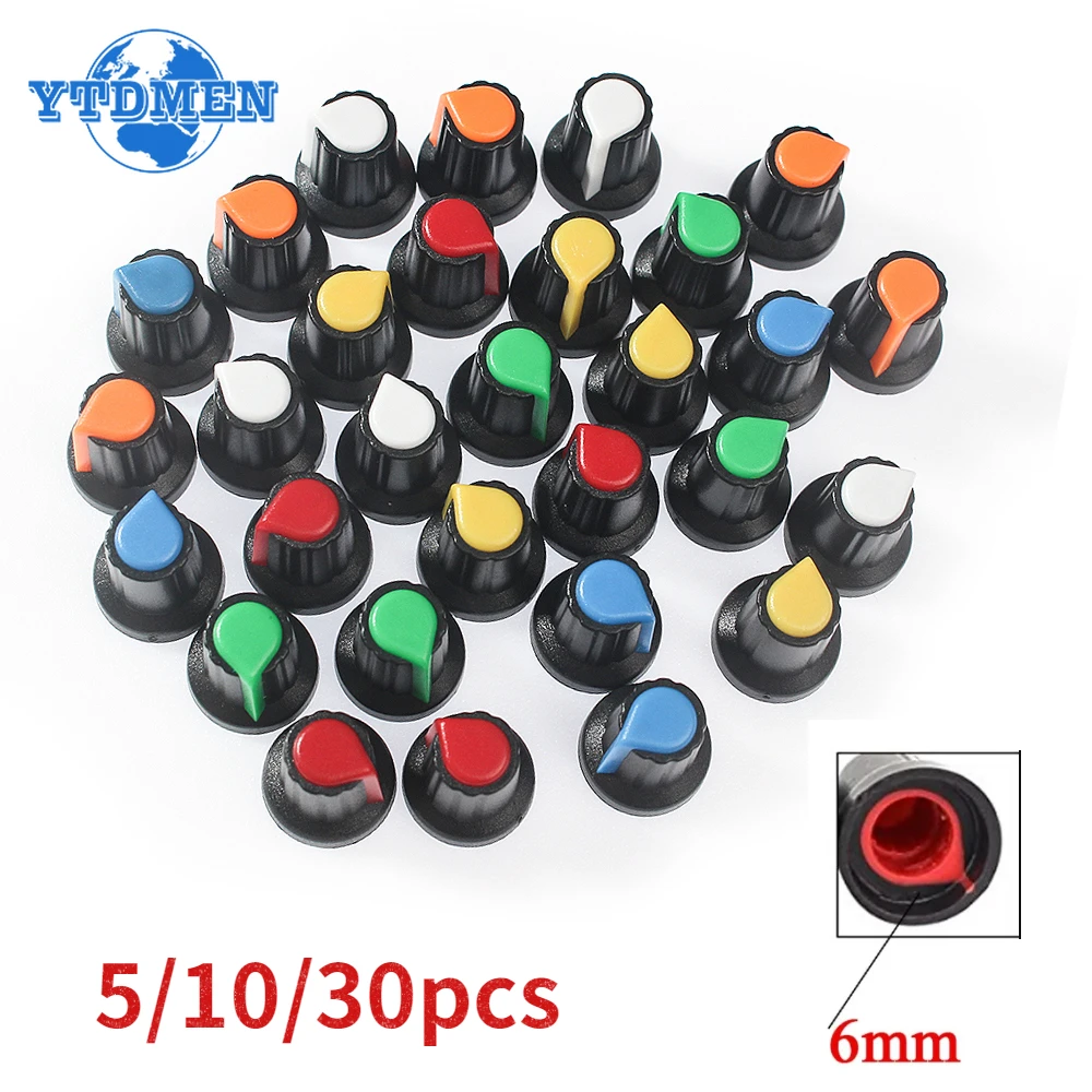 5-30PCS Potentiometer Knobs 15X17mm 6mm WH148 Potentiometer B10K Color Knob Cap Yellow Orange Blue White Red Green