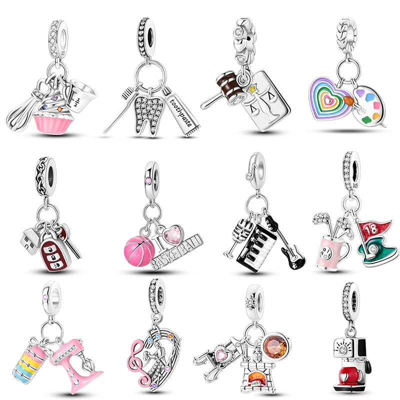 

New 925 Silver Simple Daily Life Theme Series Charm 3mm Original Bracelet Necklace Women Luxury DIY Exquisite Jewelry Gift