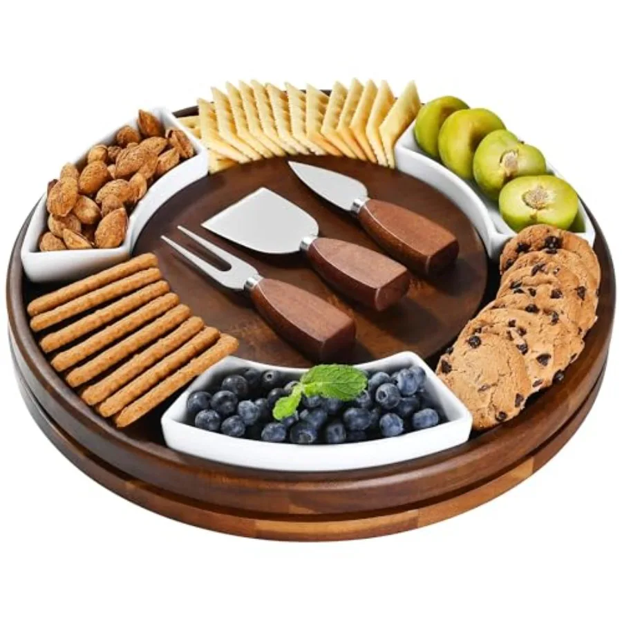 

Acacia Wood Lazy Susan Cheese Board Set Rotating Charcuterie Platter Elegant Serving Tray for Appetizers Snacks Parties and Wed