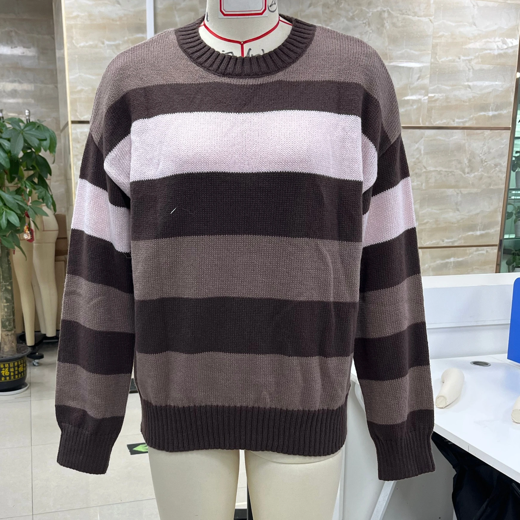 

2025 женская полосатая толстовка большого размера, пуловер с круглым вырезом, осенние толстовки с длинными рукавами, повседневный свитер свободного покроя