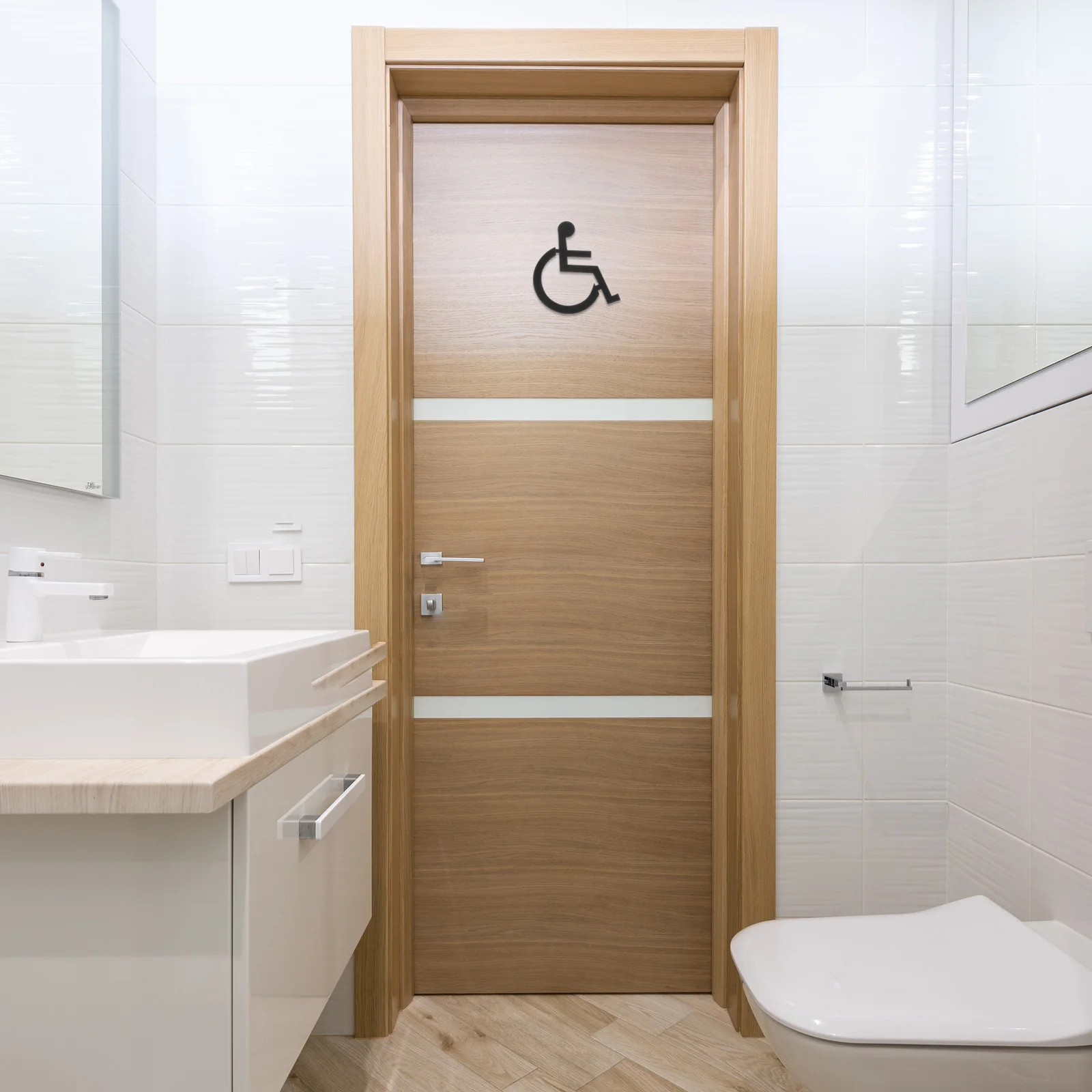 

Clear Wheelchair Toilet Sign Stainless Steel Disabled Bathroom Sign Heavy Duty Restroom Door Label for Office Store Gym