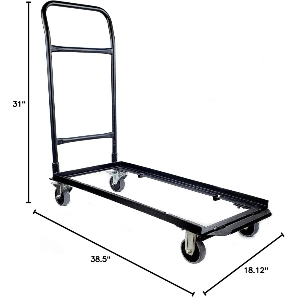 Flat Stack Folding Chair Cart - Convertible Dolly Design Holds Flat Stacking Plastic, Wood and Resin Chairs -HD Steel