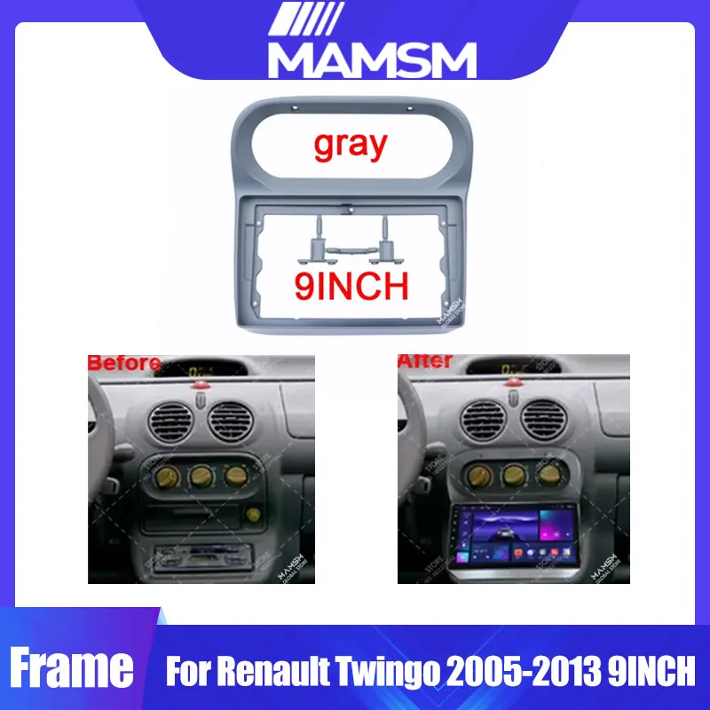 9 Inch Car Radio Fascias For Renault Twingo 2005-2013 GRE/Matt black/Silve Stereo Dashboard Panel Frame 2 Din DVD Android Player