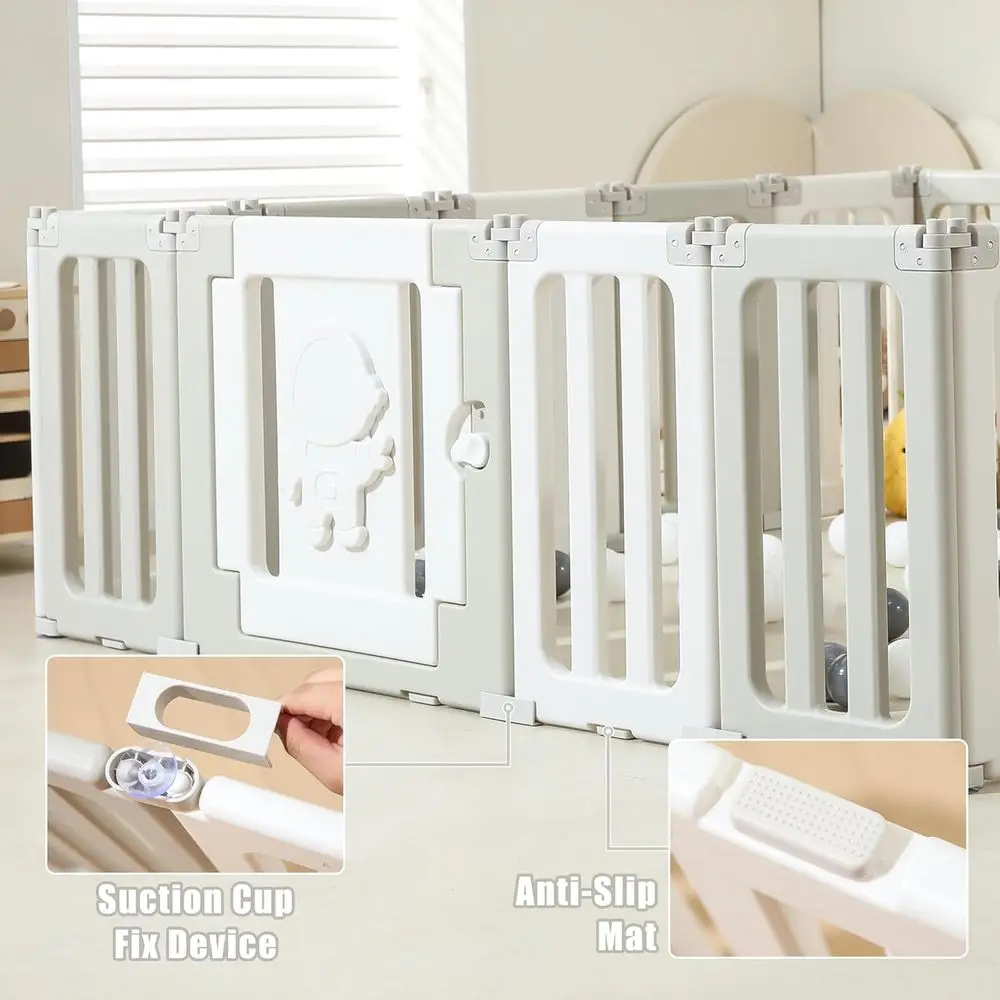 Parque infantil portátil para bebés con temática de astronauta de 18 paneles para niños pequeños - Gris