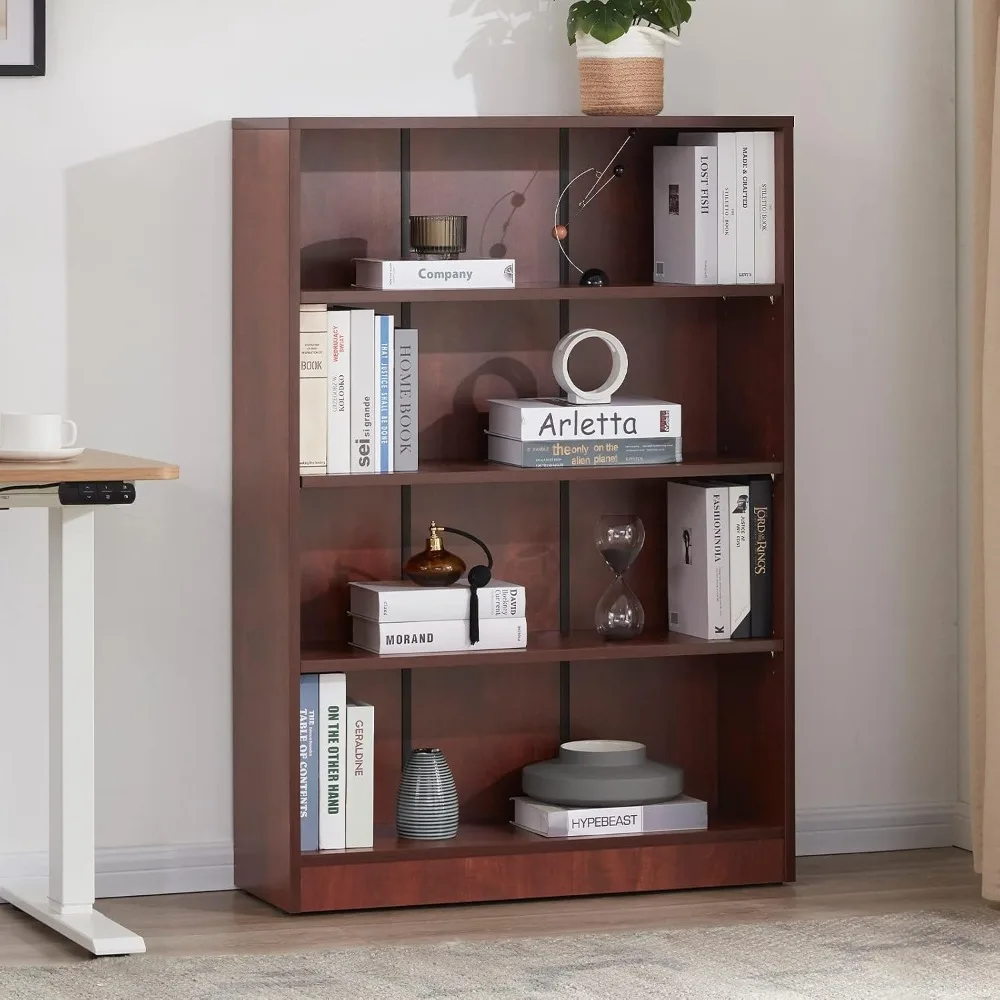 4 Tier Wood Bookshelf 48 Inch Tall Modern Cherry Bookcase for Bedroom Living Room Office