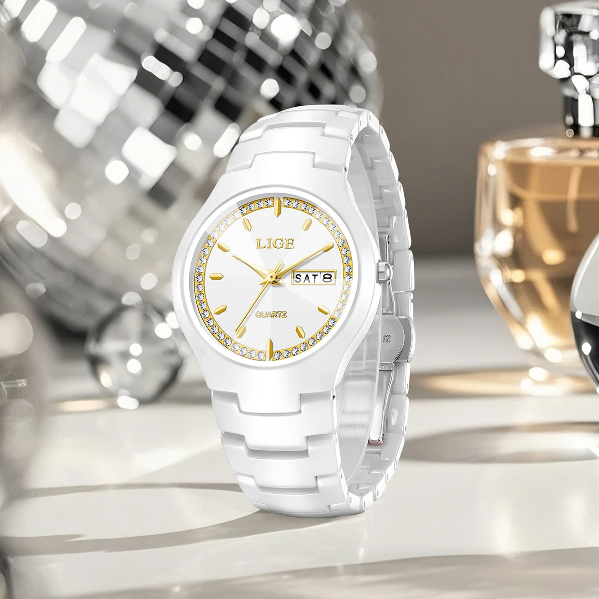 LIGE مشاهدة النساء فساتين راقية ساعات كوارتز سيدة السيراميك مقاوم للماء ساعة اليد فتاة بسيطة ساعة Relogios Feminino + صندوق #4