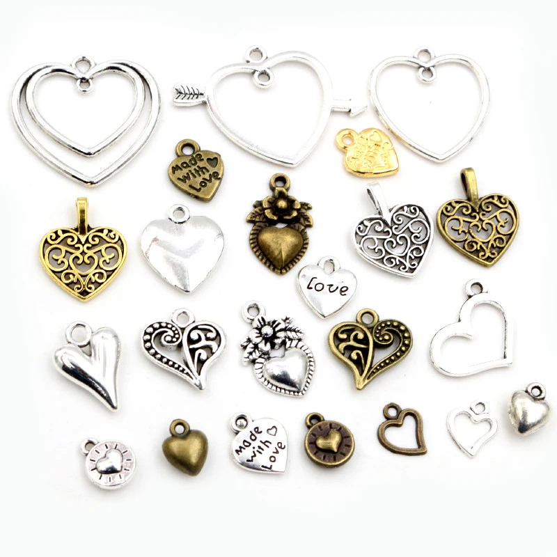 New Fashion Antique Silver Plated Bronze Heart Chrams Metal Alloy Pendant Charms for DIY Neckalce Jewelry Making Findings