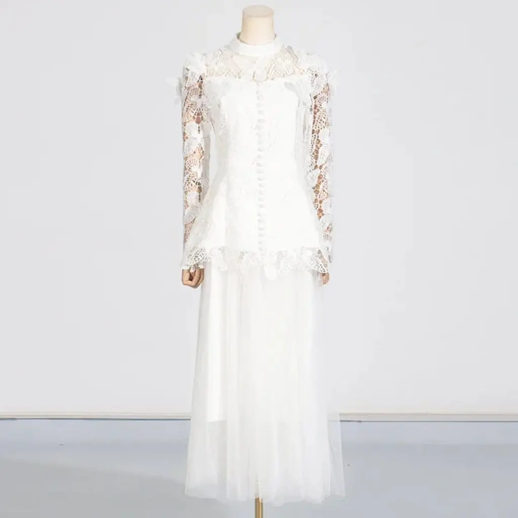 

Элегантный женский комплект из двух предметов в светском стиле, прочная куртка с вышивкой и длинная сетчатая юбка, ансамбль на раннюю весну